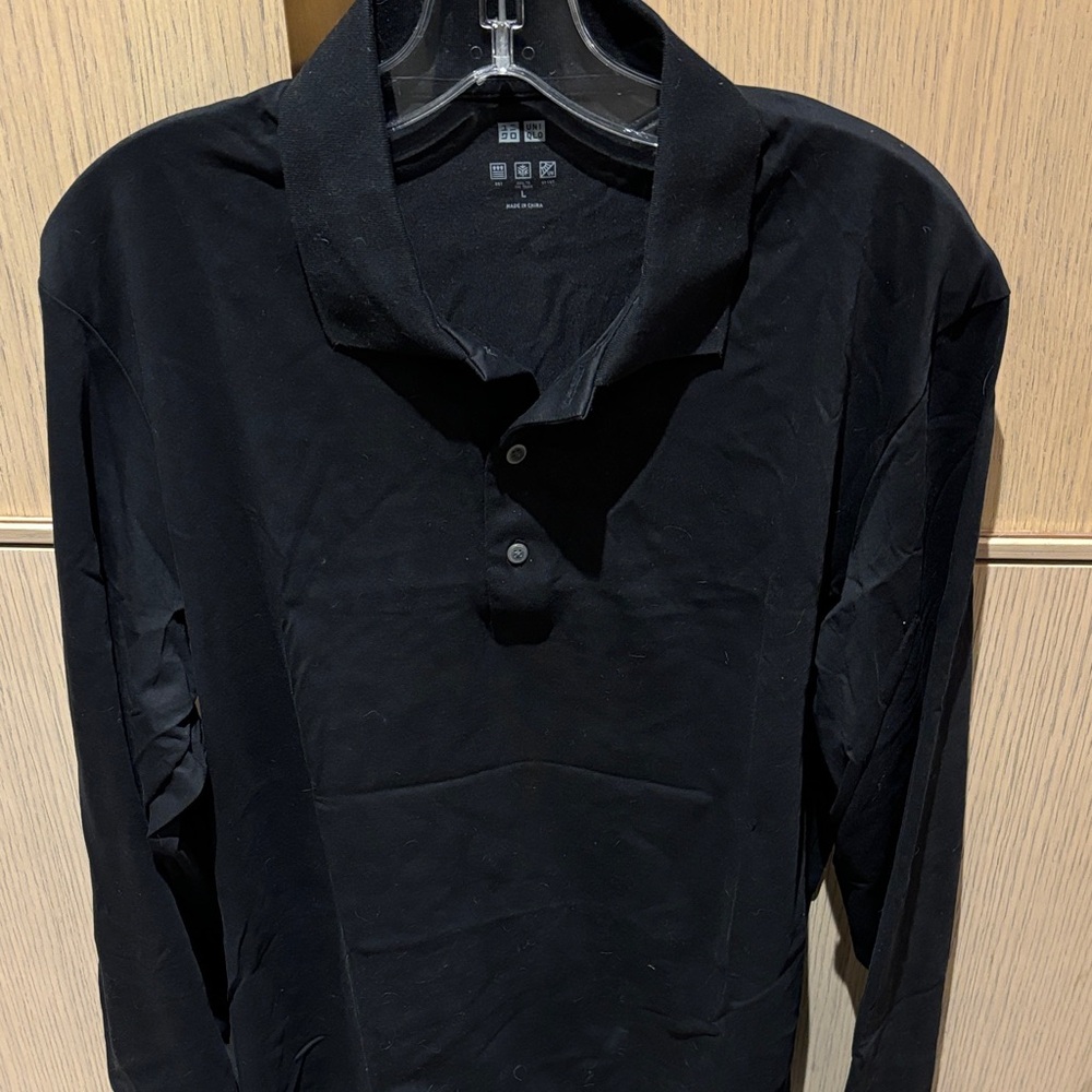 Uniqlo long sleeve polo shirt black